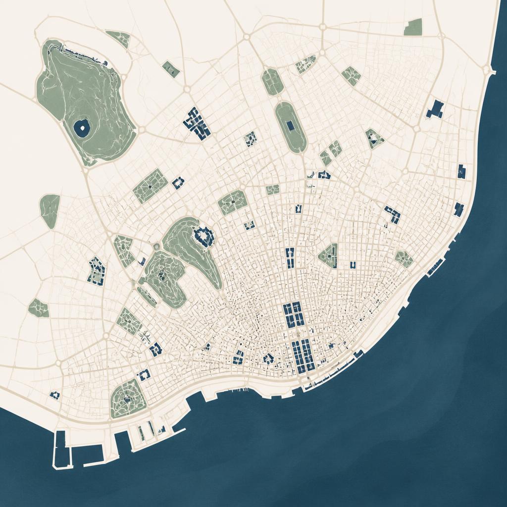 Mapa ilustrado de Lisboa com zonas de estacionamento